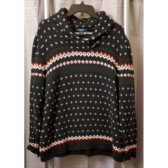 VINTAGE Chaps Ralph Lauren Black Cotton Fair Isle Ski Knit Holiday Sweater 1X XL - Picture 4 of 7